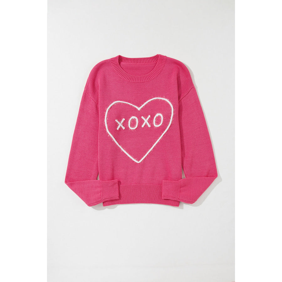 XOXO Round Neck Drop Shoulder Sweater Apparel and Accessories