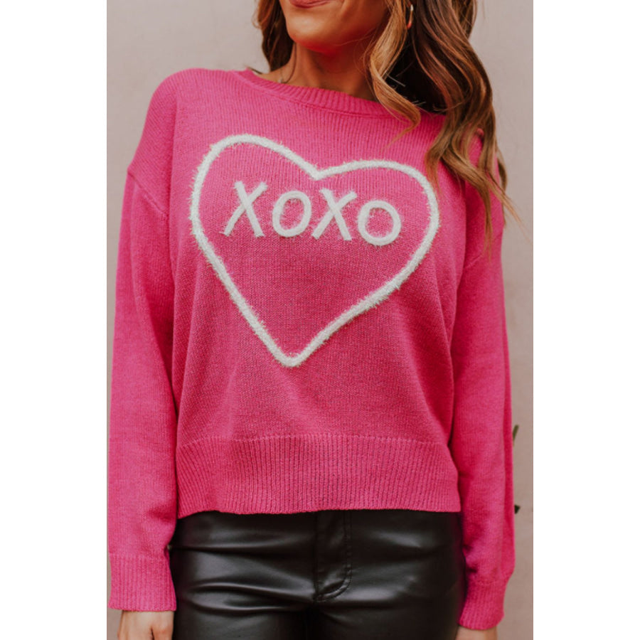 XOXO Round Neck Drop Shoulder Sweater Apparel and Accessories