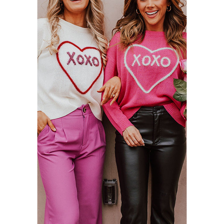 XOXO Round Neck Drop Shoulder Sweater Apparel and Accessories