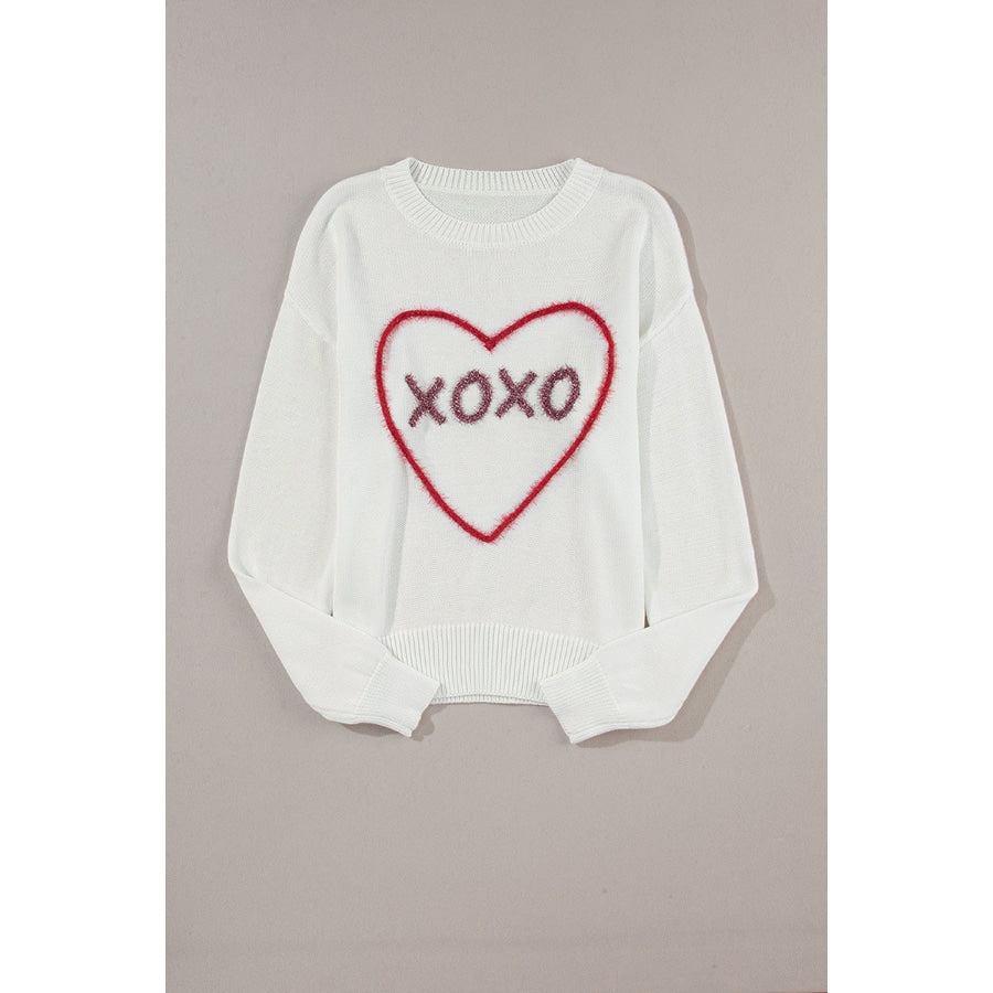 XOXO Round Neck Drop Shoulder Sweater Apparel and Accessories