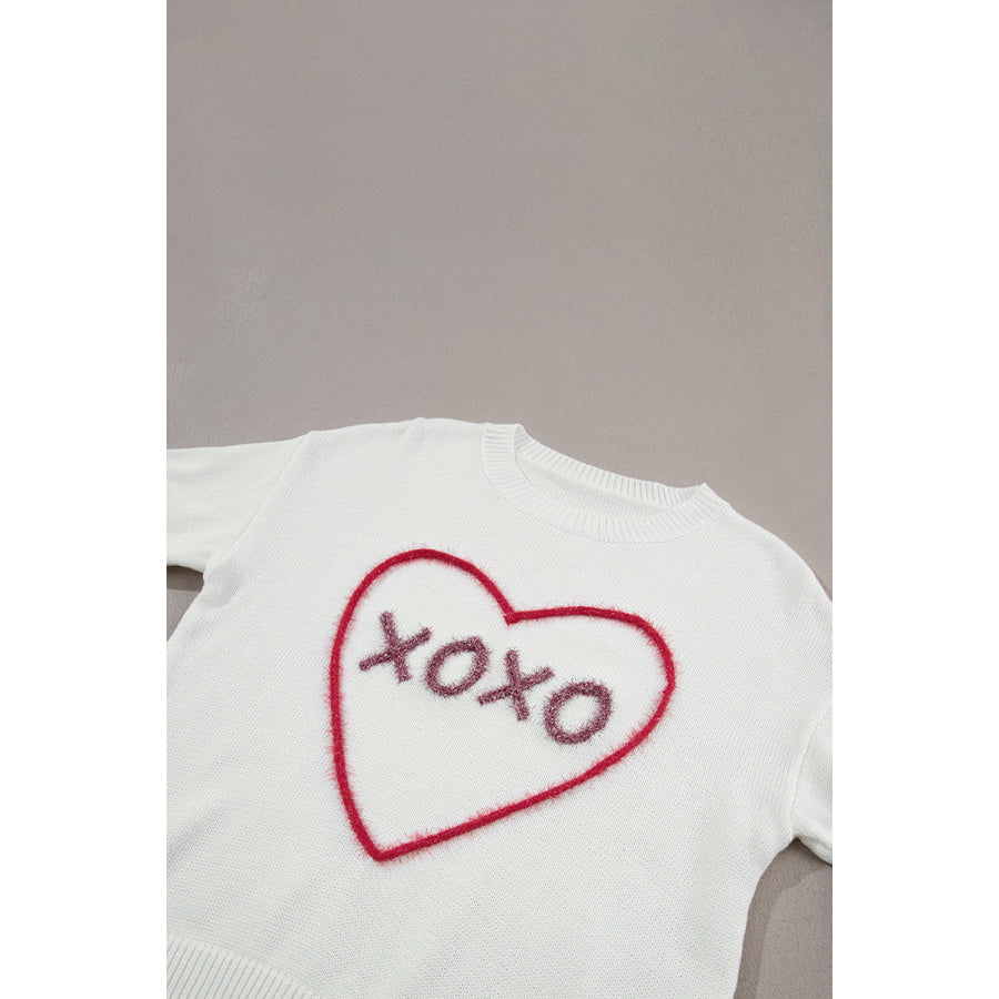 XOXO Round Neck Drop Shoulder Sweater Apparel and Accessories