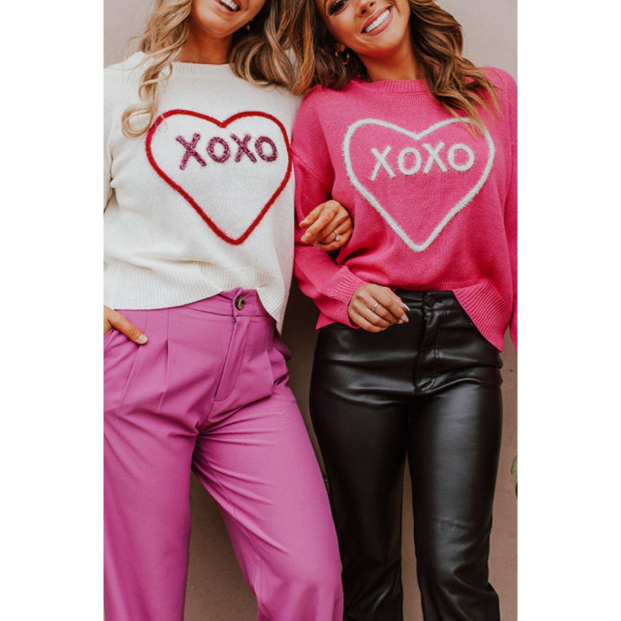 XOXO Round Neck Drop Shoulder Sweater Apparel and Accessories