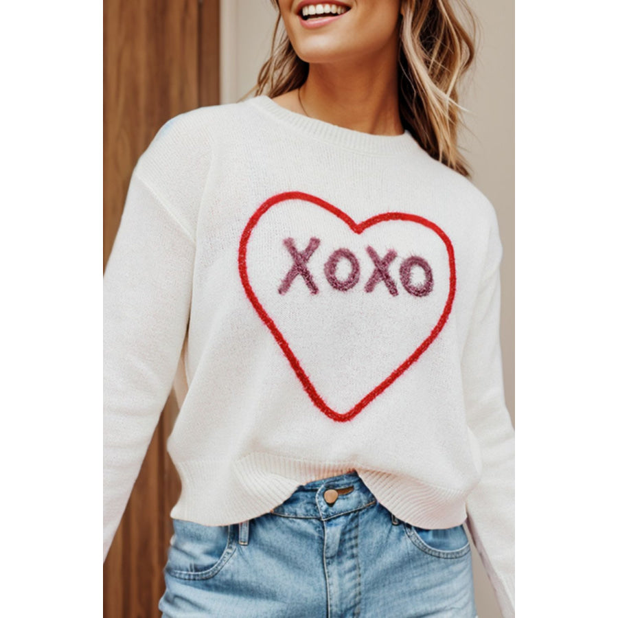 XOXO Round Neck Drop Shoulder Sweater Apparel and Accessories