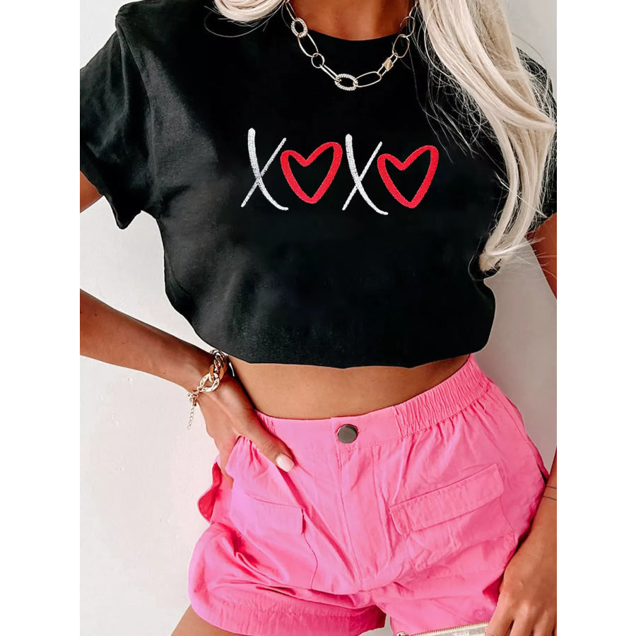 XOXO Valentines Heart Embroidered Casual Tee Apparel and Accessories