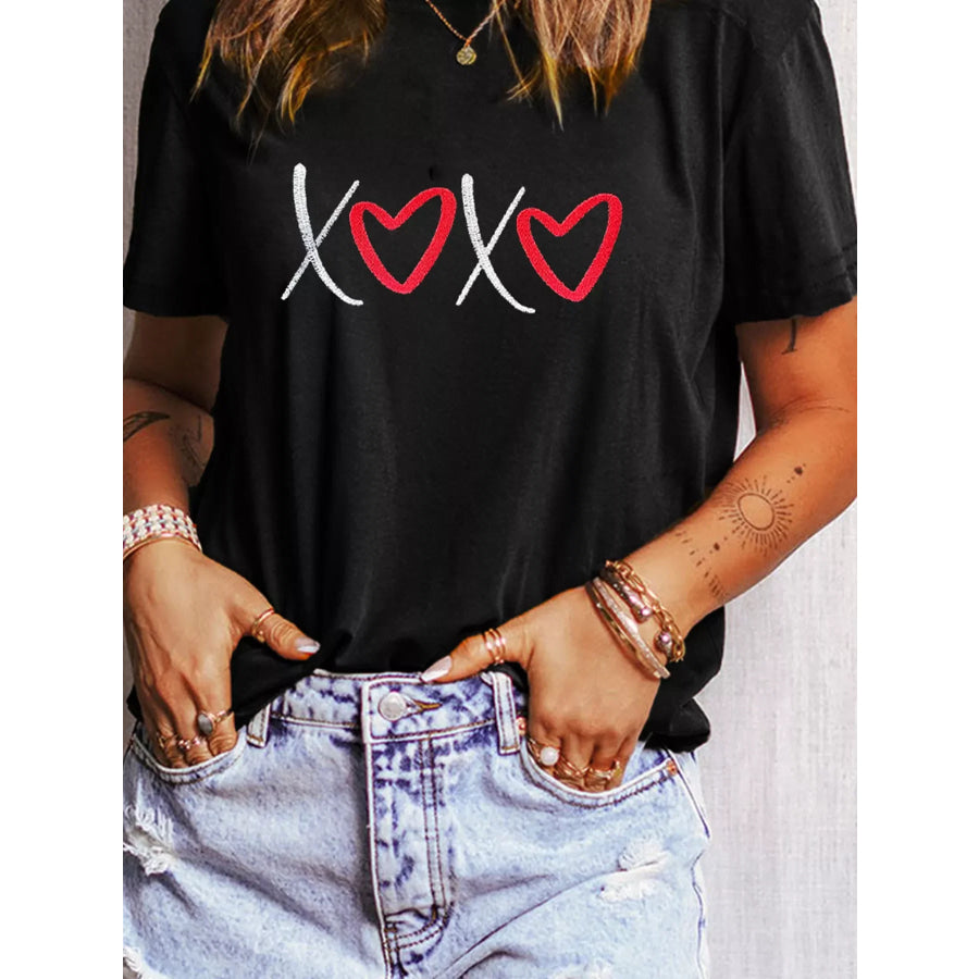 XOXO Valentines Heart Embroidered Casual Tee Black / S Apparel and Accessories