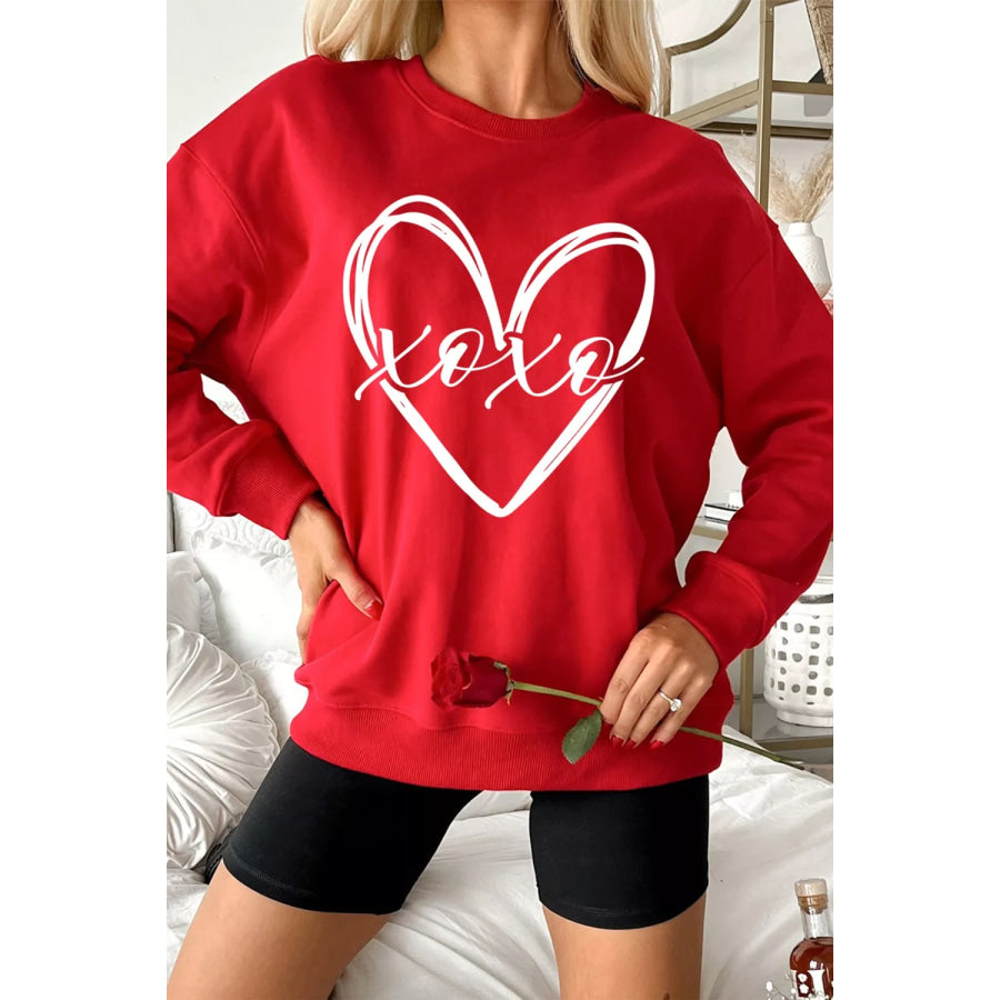 XOXO Valentines Heart Sketch Printed Pullover Sweatshirt Apparel and Accessories