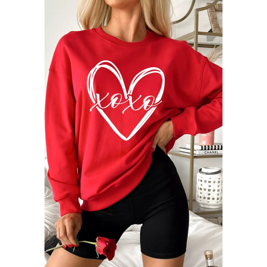 XOXO Valentines Heart Sketch Printed Pullover Sweatshirt Scarlet / S Apparel and Accessories