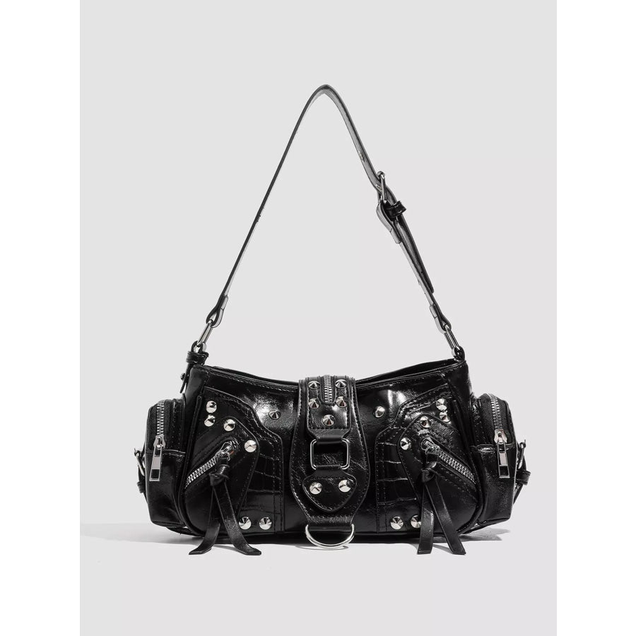 Y2K Style Rivet Embellished Patent Leather Shoulder Bag Black / onesize Apparel and Accessories