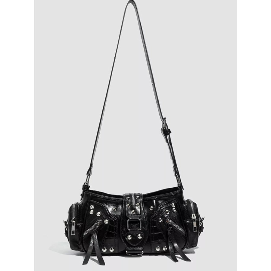 Y2K Style Rivet Embellished Patent Leather Shoulder Bag Black / onesize Apparel and Accessories