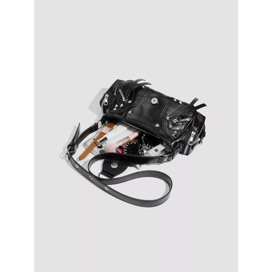 Y2K Style Rivet Embellished Patent Leather Shoulder Bag Black / onesize Apparel and Accessories