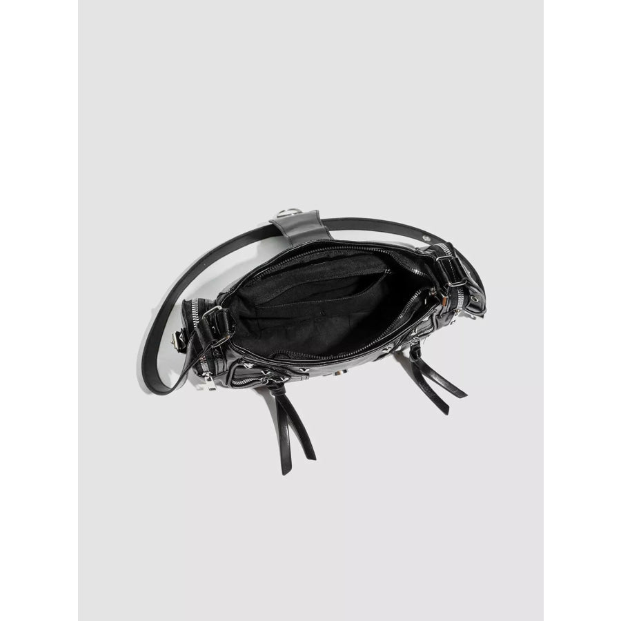 Y2K Style Rivet Embellished Patent Leather Shoulder Bag Black / onesize Apparel and Accessories