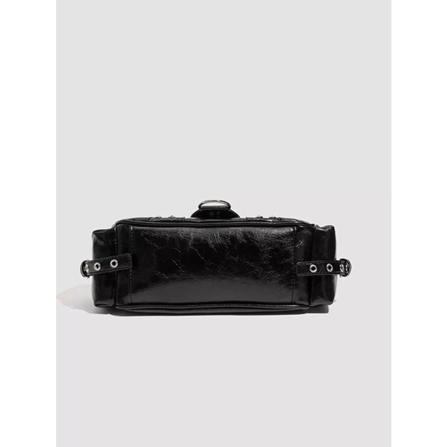 Y2K Style Rivet Embellished Patent Leather Shoulder Bag Black / onesize Apparel and Accessories