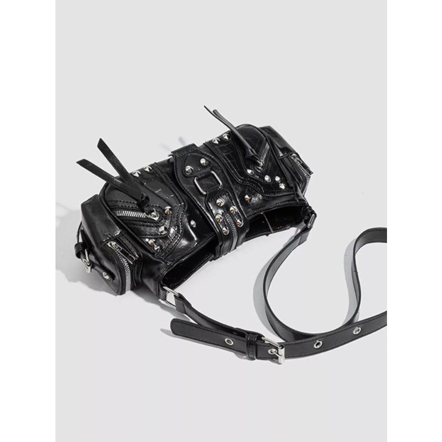 Y2K Style Rivet Embellished Patent Leather Shoulder Bag Black / onesize Apparel and Accessories