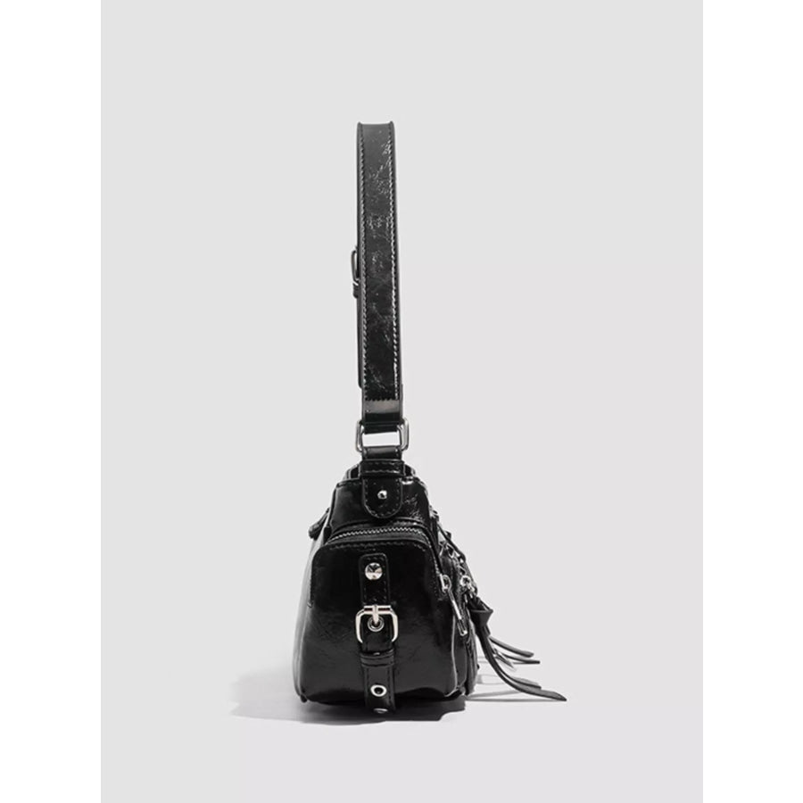 Y2K Style Rivet Embellished Patent Leather Shoulder Bag Black / onesize Apparel and Accessories