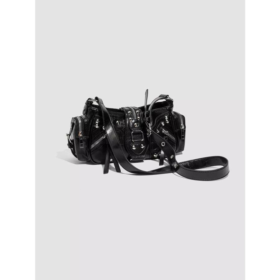 Y2K Style Rivet Embellished Patent Leather Shoulder Bag Black / onesize Apparel and Accessories