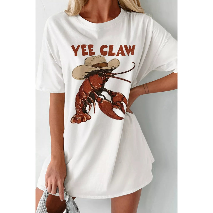 Yee Claw Graphic Round Neck Oversized T-Shirt White / S Apparel and Accessories