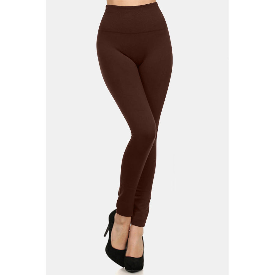 Yelete Full Size Seamless Fleece Lined Leggings Coffee / One Size-Regular Apparel and Accessories