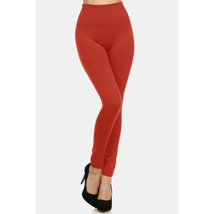 Yelete Full Size Seamless High Waist Fleece Leggings Orange-Red / One Size-Regular Apparel and Accessories