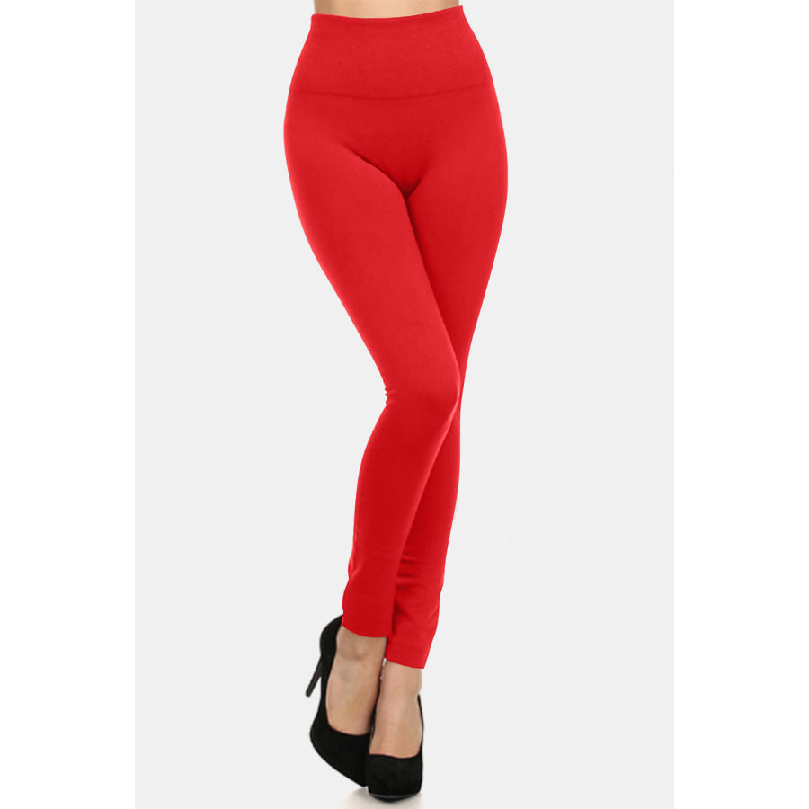 Yelete Full Size Seamless High Waist Fleece Leggings Red / One Size-Regular Apparel and Accessories