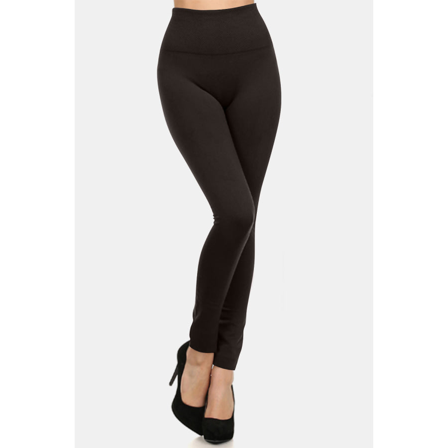 Yelete Seamless High Waist Fleece Leggings Black / One Size-Regular Apparel and Accessories