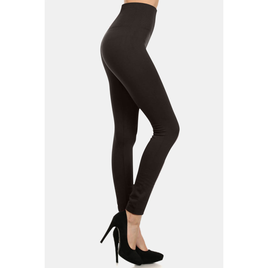 Yelete Seamless High Waist Fleece Leggings Black / One Size-Regular Apparel and Accessories