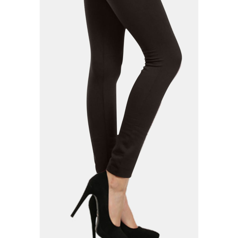 Yelete Seamless High Waist Fleece Leggings Black / One Size-Regular Apparel and Accessories