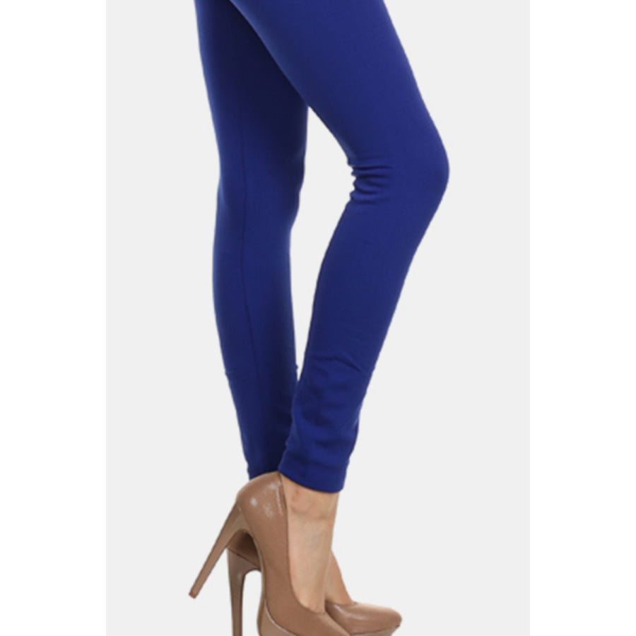 Yelete Seamless High Waist Fleece Leggings Navy / One Size-Regular Apparel and Accessories