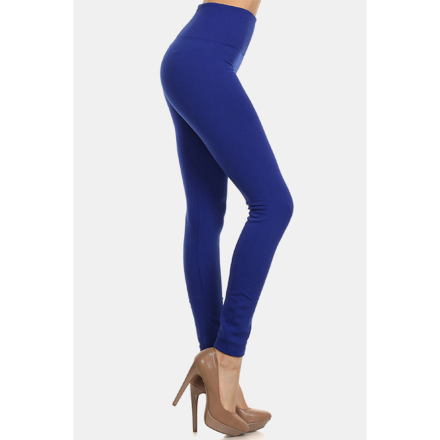 Yelete Seamless High Waist Fleece Leggings Navy / One Size-Regular Apparel and Accessories