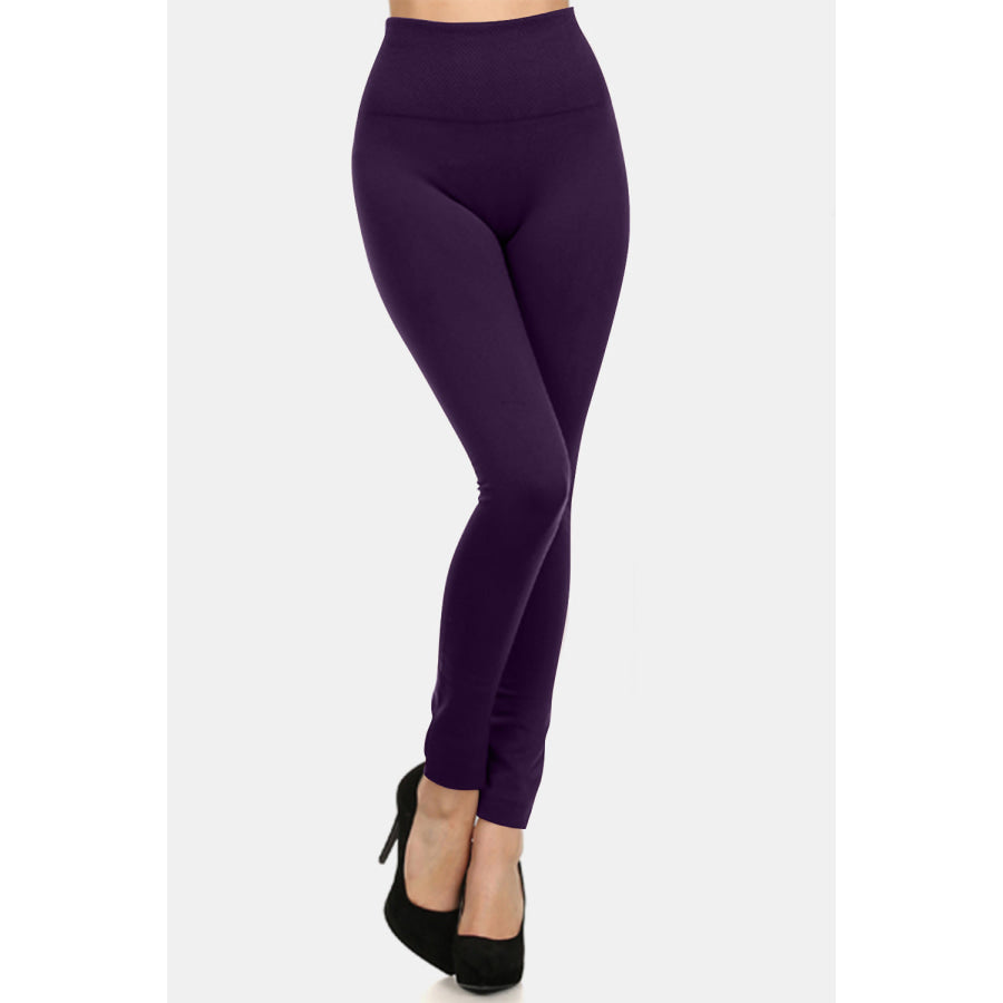 Yelete Seamless High Waist Fleece Leggings Purple / One Size-Regular Apparel and Accessories