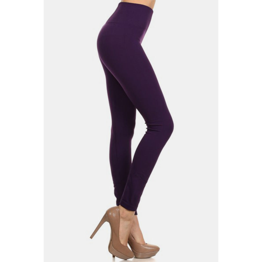 Yelete Seamless High Waist Fleece Leggings Purple / One Size-Regular Apparel and Accessories