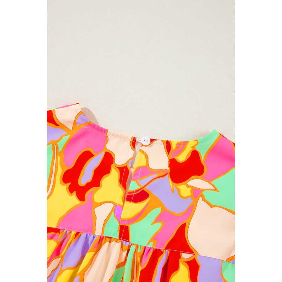 Yellow Abstract Print Puff Sleeve Blouse Tops/Blouses & Shirts