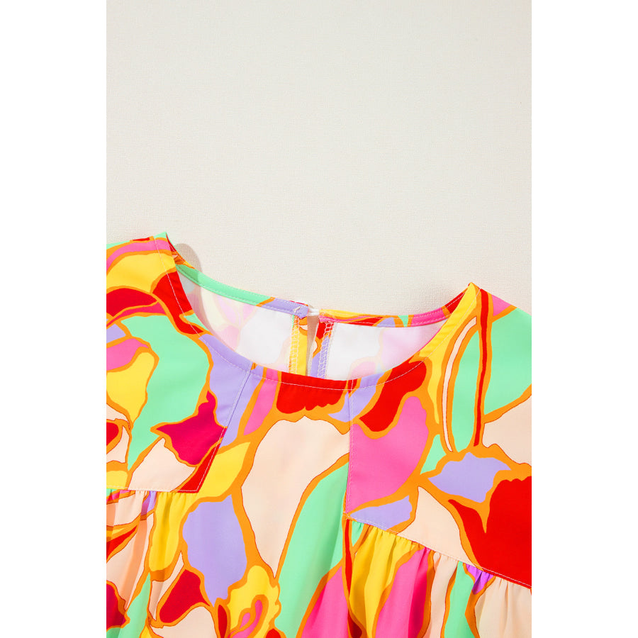 Yellow Abstract Print Puff Sleeve Blouse Tops/Blouses & Shirts