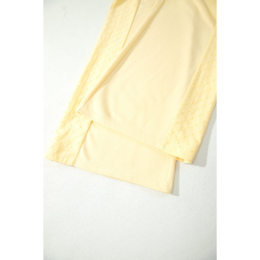 Yellow Cream Eyelet Embroidered Lace Patchwork Cropped Pullover Drawstring Pants Set Two Piece Sets/Pant Sets