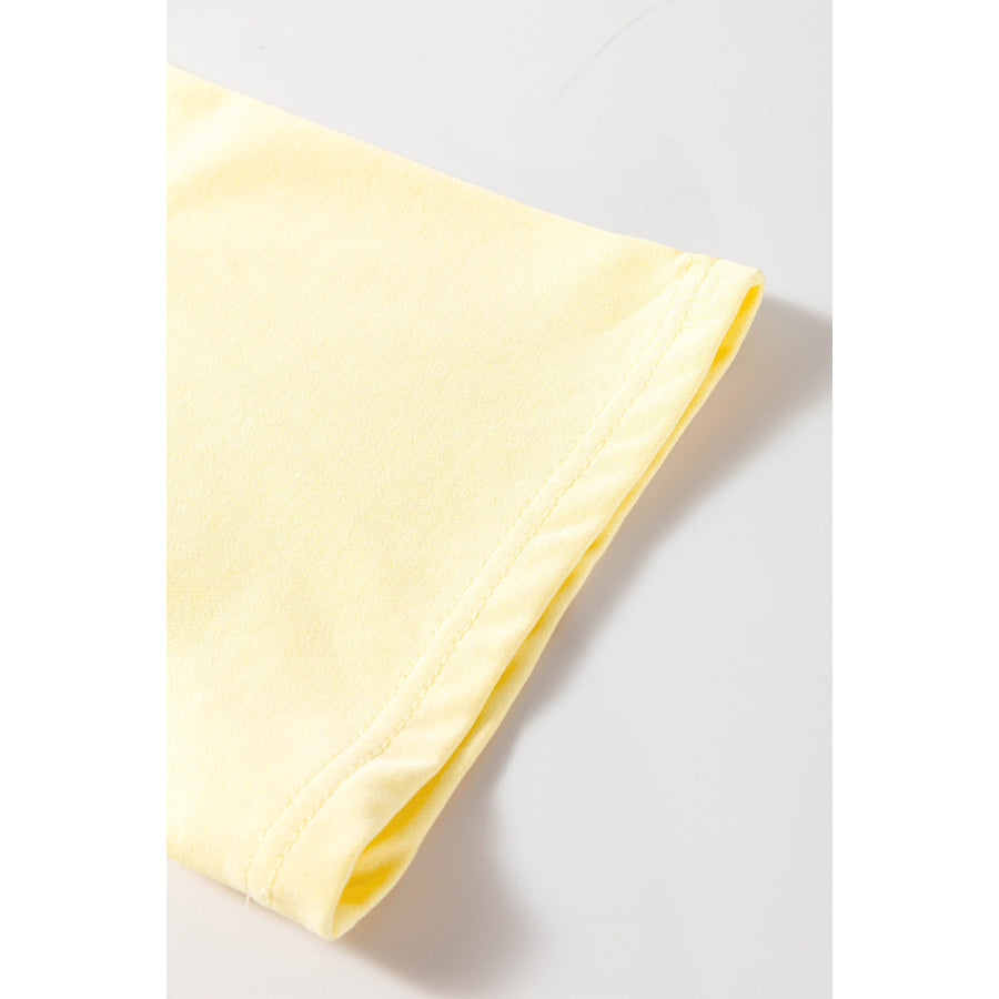 Yellow Cream Eyelet Embroidered Lace Splicing Sleeve Loose T Shirt Dress Dresses/Mini Dresses
