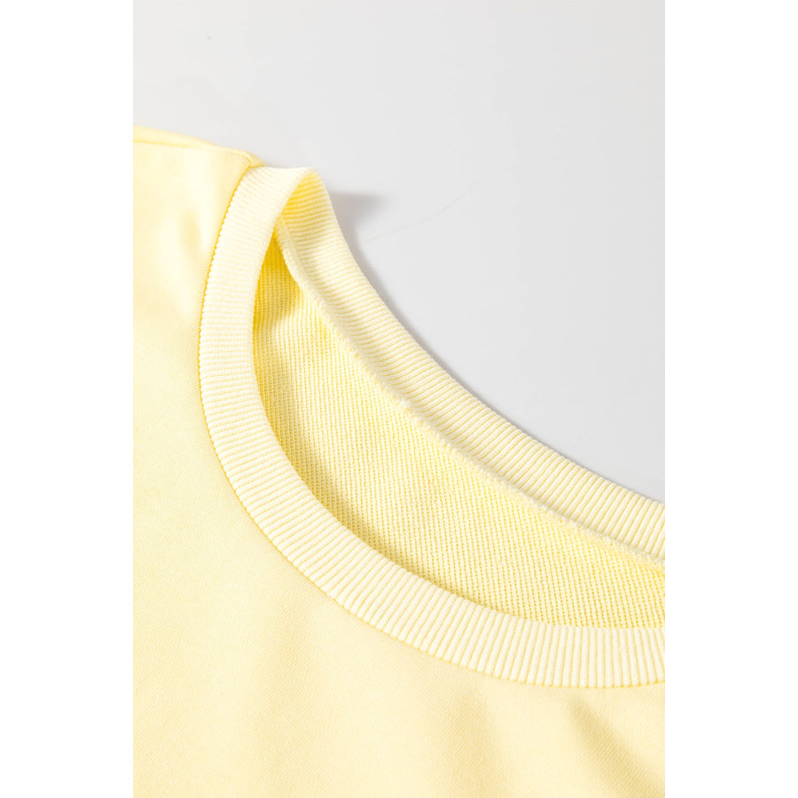 Yellow Cream Eyelet Embroidered Lace Splicing Sleeve Loose T Shirt Dress Dresses/Mini Dresses