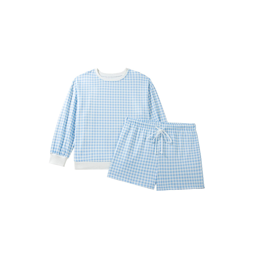 Yellow Gingham Loose Pullover Top Drawstring Shorts Plus Size Set Size/Plus Loungewear