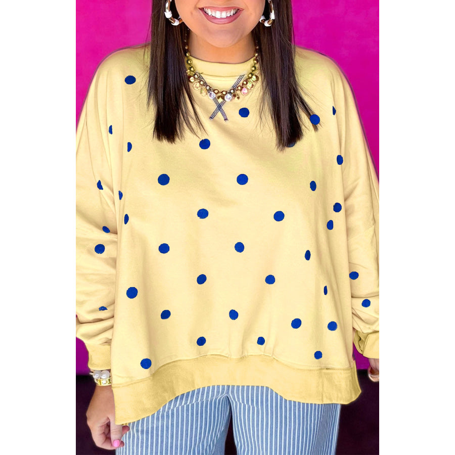 Yellow Round Neck Long Sleeve Polka Dot Plus Size Top Yellow / 1X Plus Size/Plus Size Sweatshirts & Hoodies