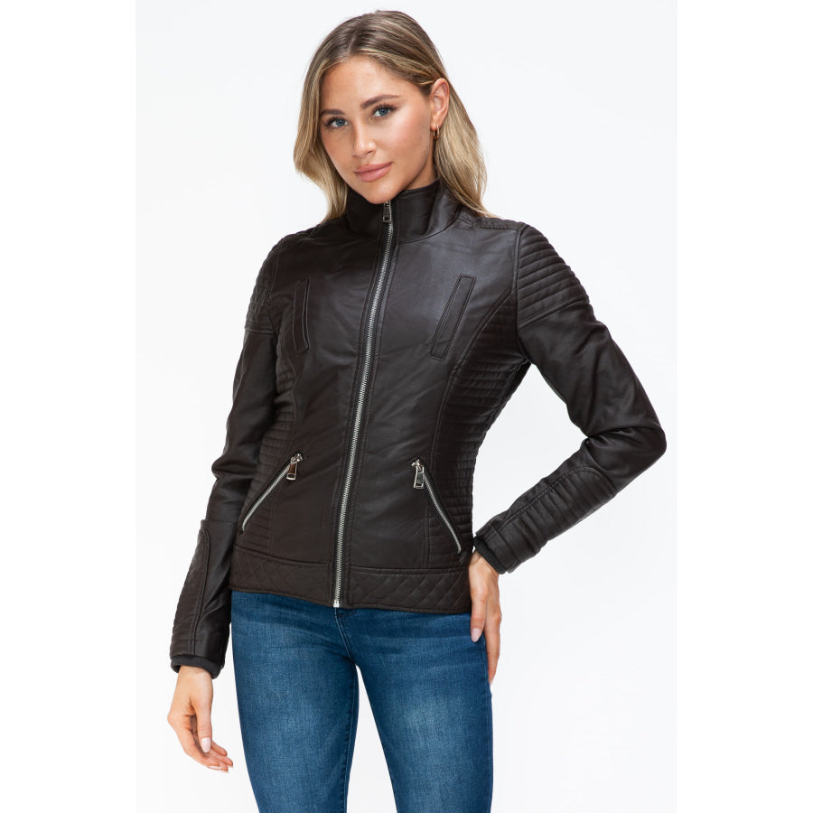 YMI Faux Layered Double-Zipper Jacket with Fuzzy Hood Apparel and Accessories