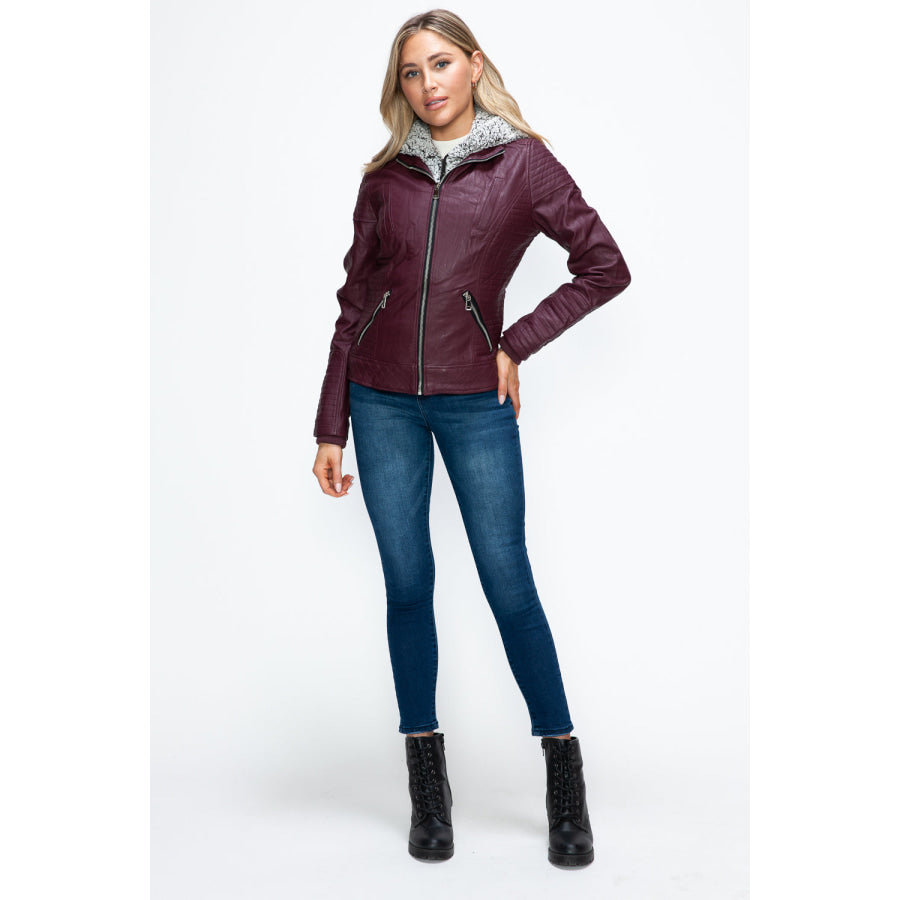 YMI Faux Layered Double-Zipper Jacket with Fuzzy Hood Apparel and Accessories