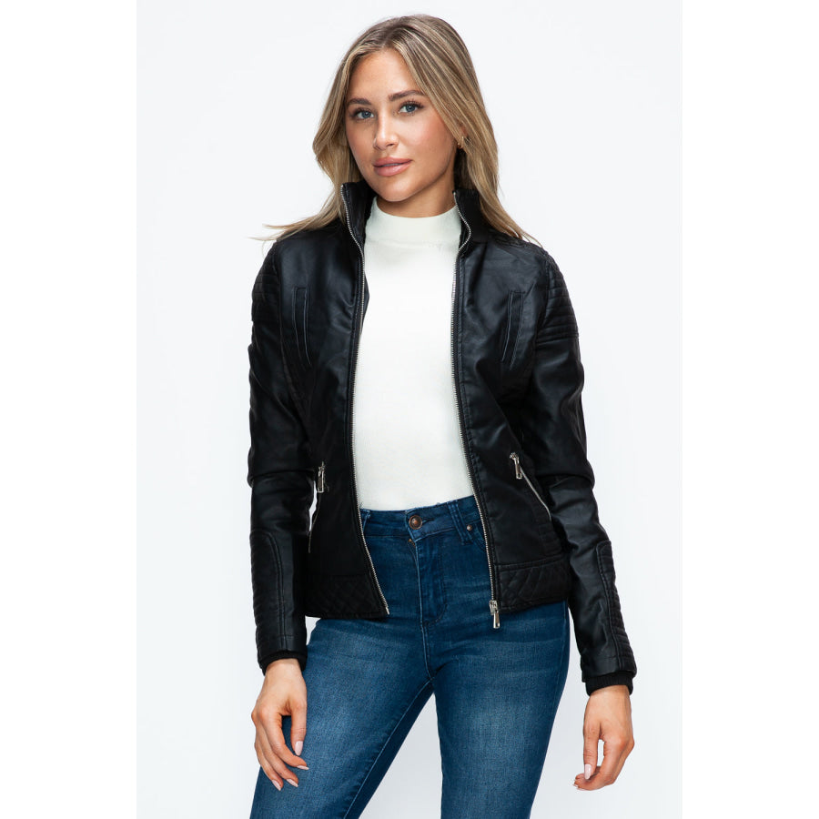 YMI Faux Layered Double-Zipper Jacket with Fuzzy Hood Apparel and Accessories