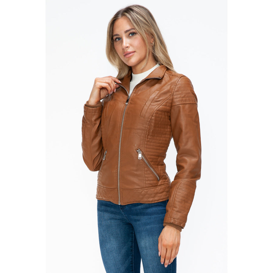 YMI Faux Layered Double-Zipper Jacket with Fuzzy Hood Apparel and Accessories