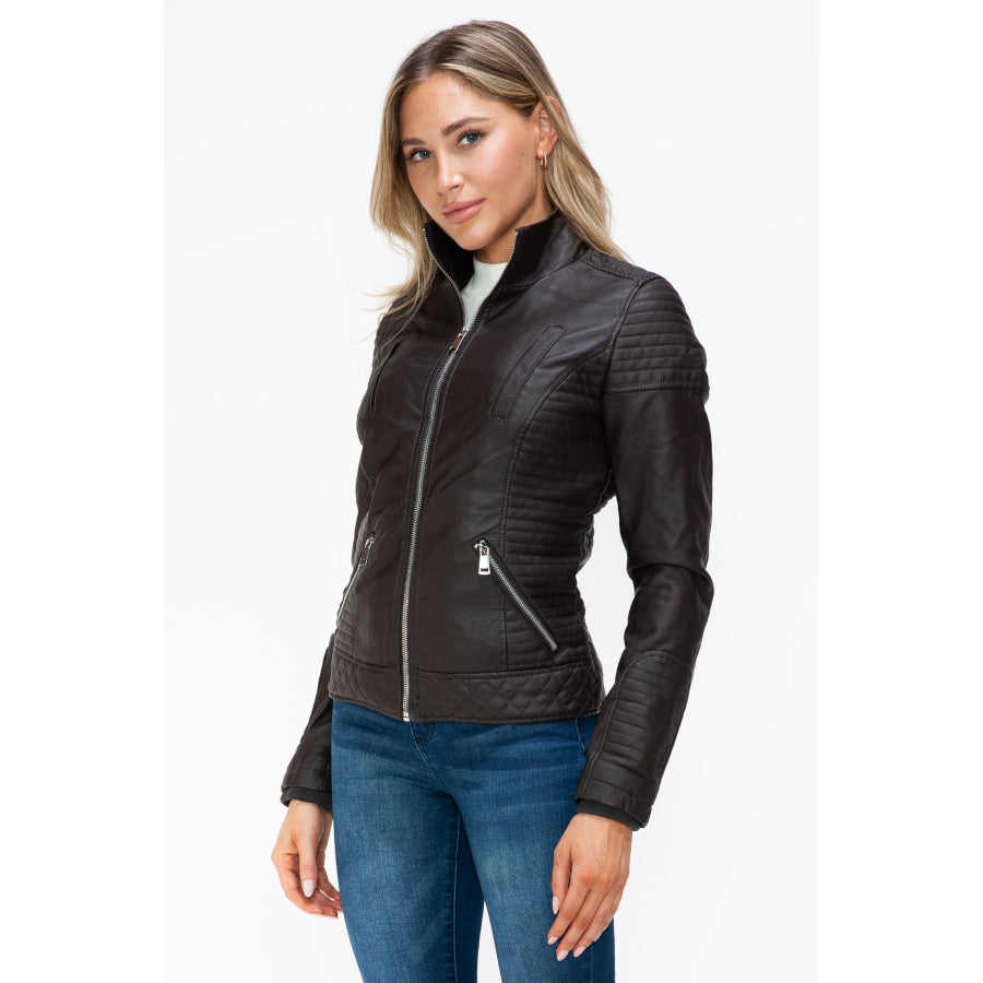 YMI Faux Layered Double-Zipper Jacket with Fuzzy Hood Apparel and Accessories