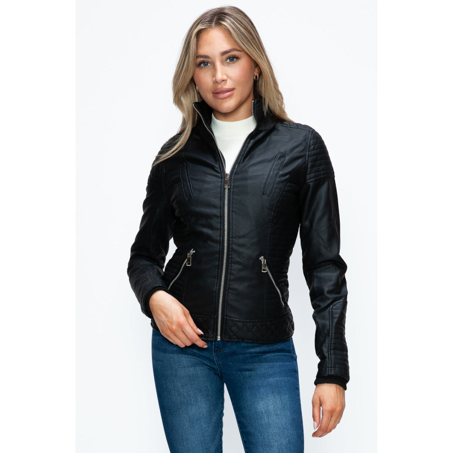 YMI Faux Layered Double-Zipper Jacket with Fuzzy Hood Apparel and Accessories