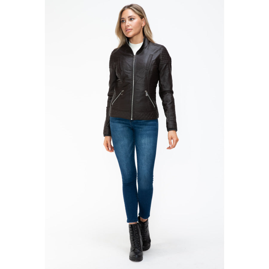 YMI Faux Layered Double-Zipper Jacket with Fuzzy Hood Apparel and Accessories