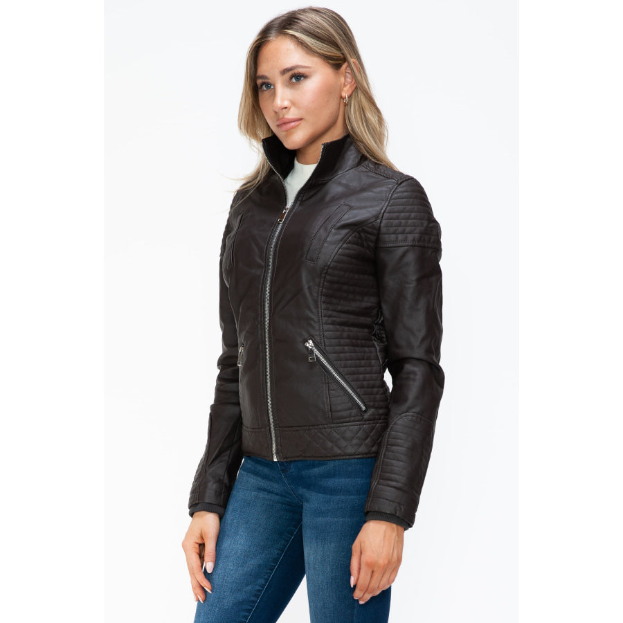 YMI Faux Layered Double-Zipper Jacket with Fuzzy Hood Apparel and Accessories