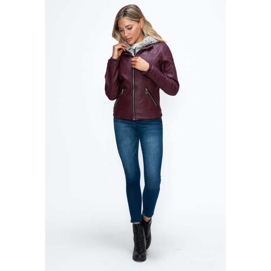 YMI Faux Layered Double-Zipper Jacket with Fuzzy Hood Apparel and Accessories