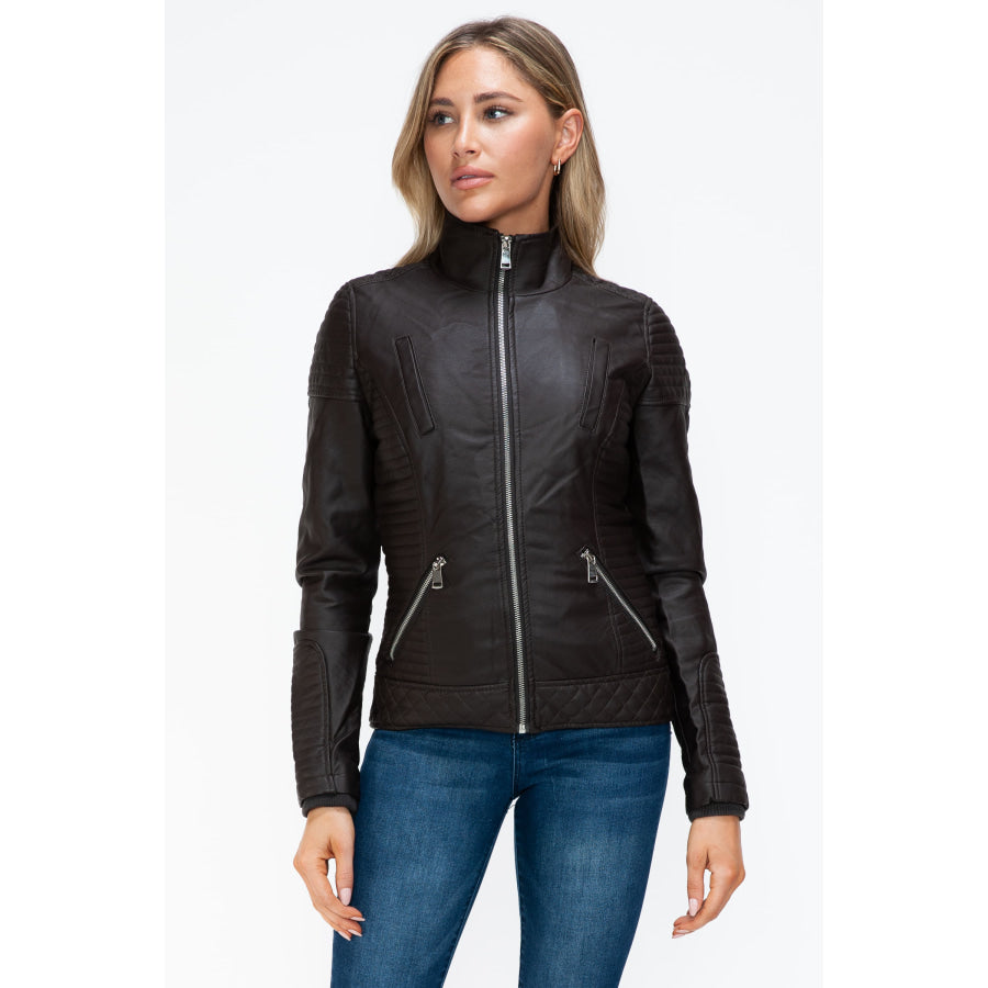 YMI Faux Layered Double-Zipper Jacket with Fuzzy Hood Apparel and Accessories