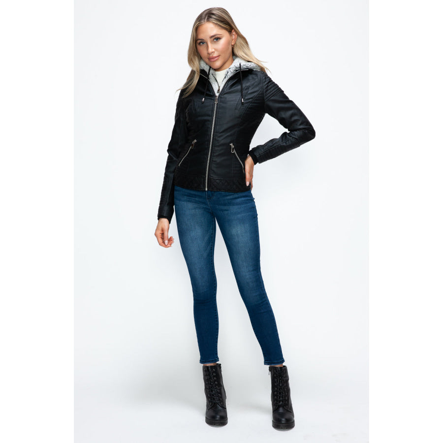 YMI Faux Layered Double-Zipper Jacket with Fuzzy Hood Apparel and Accessories