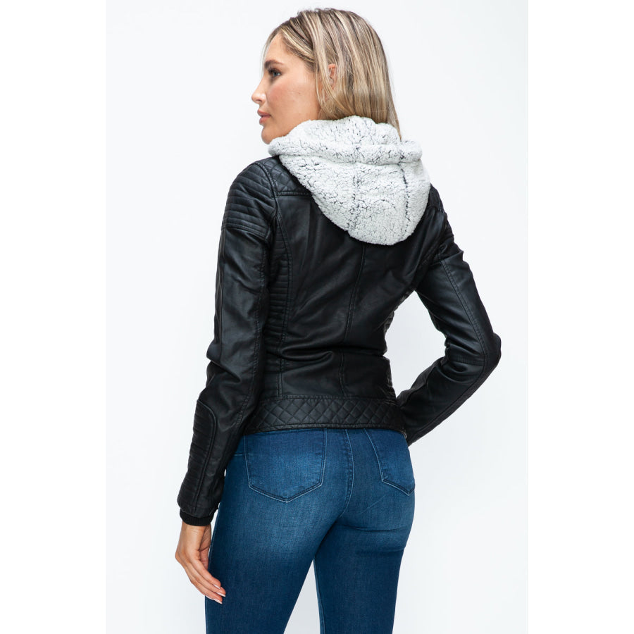 YMI Faux Layered Double-Zipper Jacket with Fuzzy Hood Apparel and Accessories