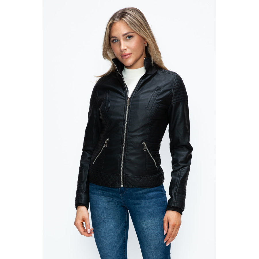 YMI Faux Layered Double-Zipper Jacket with Fuzzy Hood Apparel and Accessories